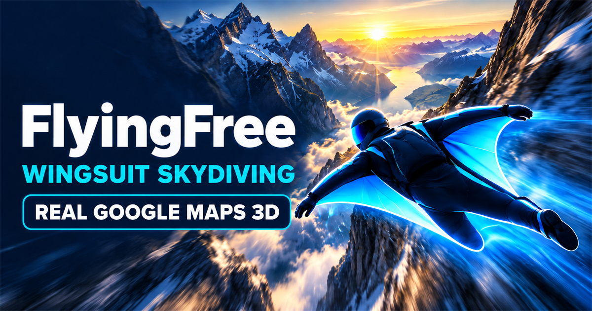 FlyingFree wingsuit illustration over an alpine canyon